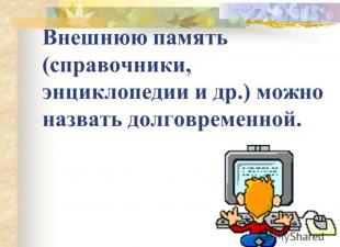 Внешняя человеческая память Собственная внутренняя память человека информатика 5